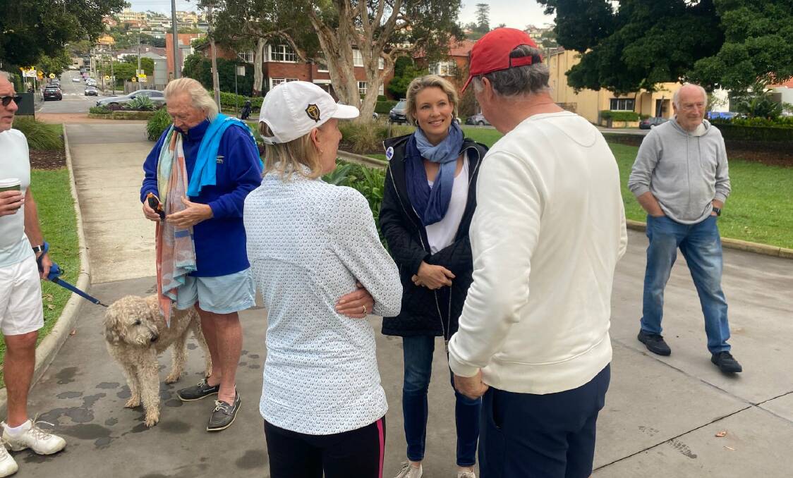 MEET AND GREET: Liberals candidate for Warringah Katherine Deves speaking to residents in the Warringah electorate. Picture: Katherine Deves/Facebook