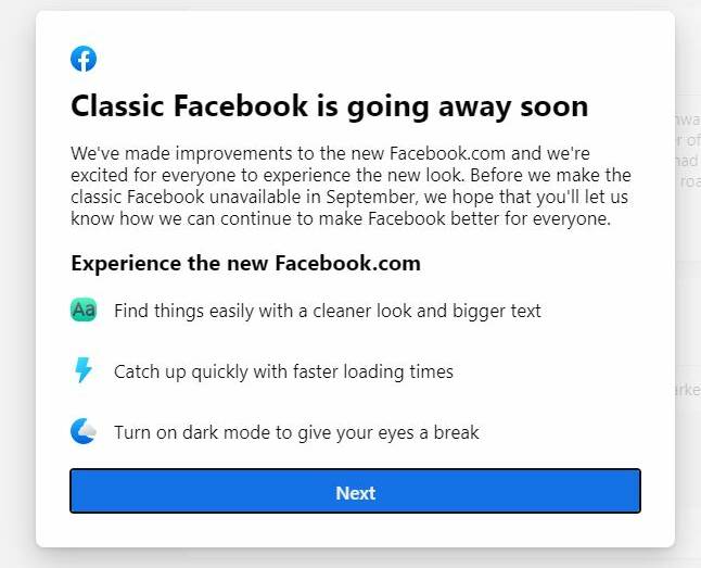CHANGE COMING: Facebook's alert telling its users that change is on the way. Photo: FACEBOOK