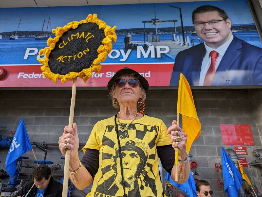 Knitting Nannas formed in a peaceful protest outside Pat Conroy MP's office in Belmont on Friday morning to create awareness around climate action. Picture supplied