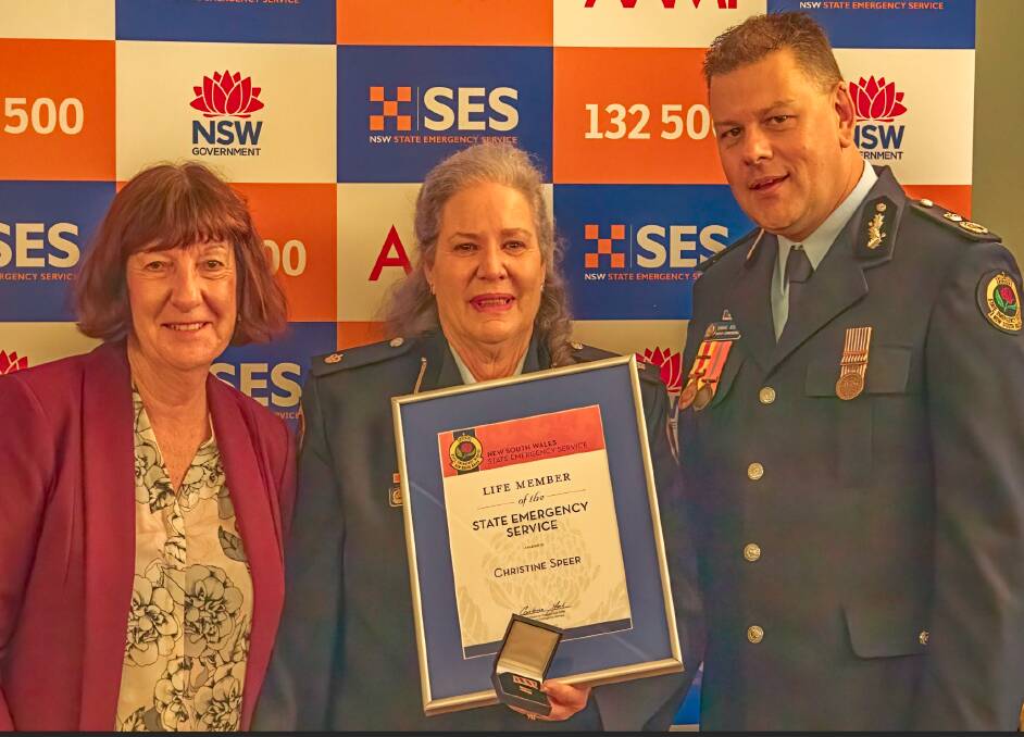 NSW SES Lake Macquarie local commander Christine Speers was awarded life membership. Picture supplied