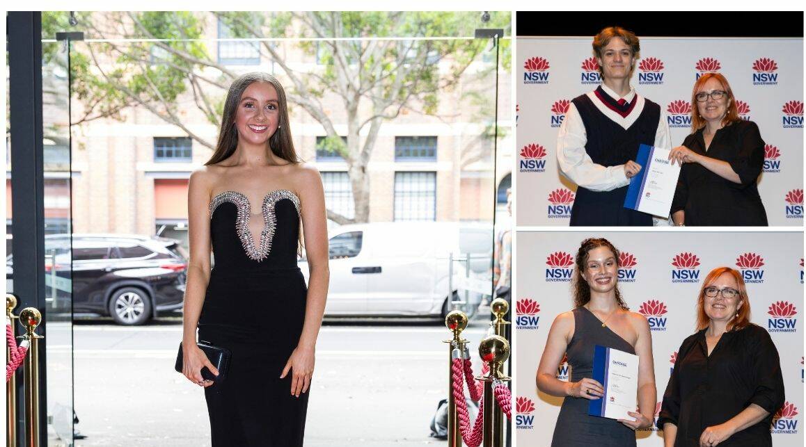 Former HSPA students Eve Baird, Jasper Coy and Emerson Goodenough at the showcase awards night. Picture supplied