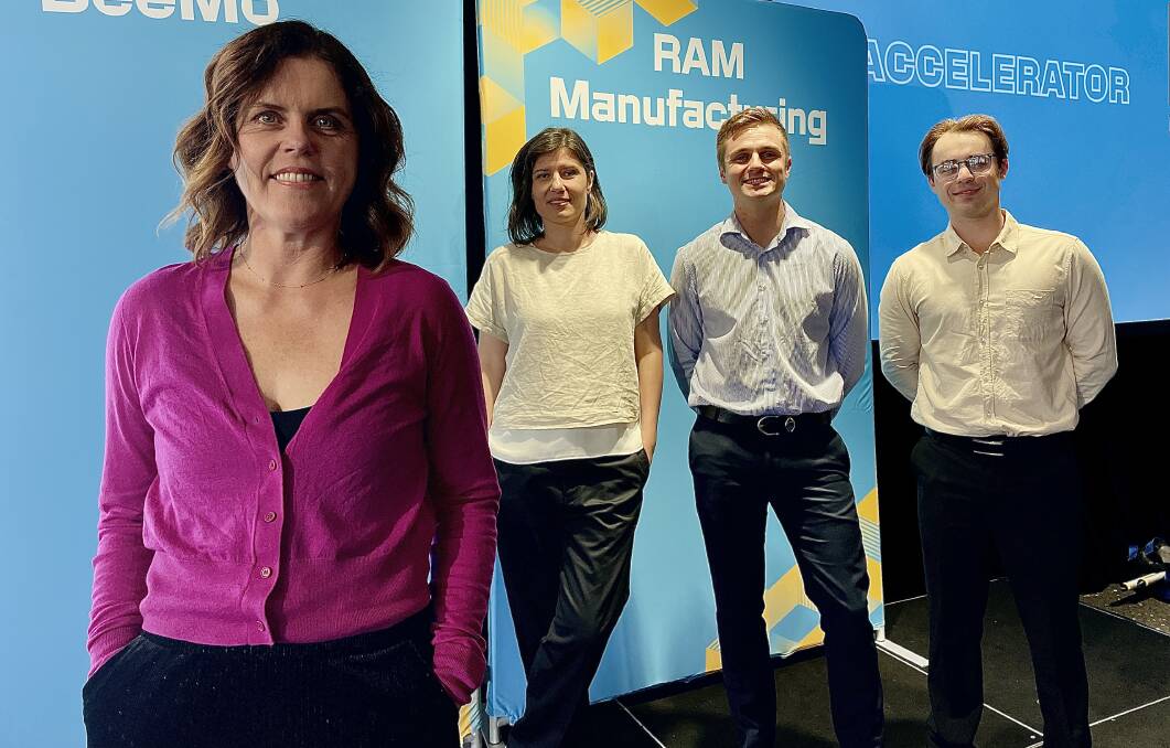 University of Newcastle director of Entrepreneurship Siobhan Curran, BeeMo founder Dr Tania Papasotiriou and RAM Manufacturing co-founders Ryan Muir and Sam Osbourne. 