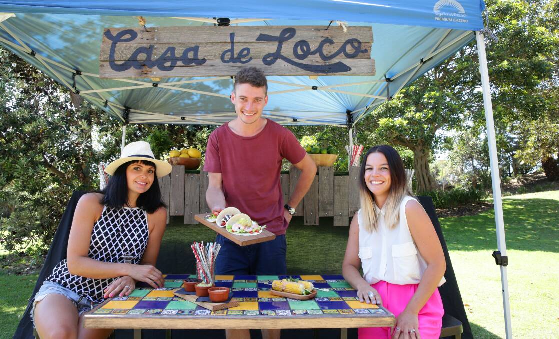 POPPING UP: Gemma Slattery with Aaron VaDeStadt, from Casa de Loco, and Karla Cowper.  Picture: Dean Osland