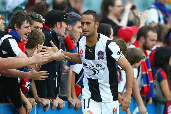 THANKS: Tarek Elrich mingles with fans after Newcastle’s last match of the season. Picture: Getty Images
