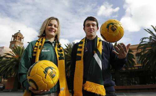 GAME ON: Lauren Colthorpe and Ben Kantarovski gearing up to watch the World Cup at Wheeler Place. –  Picture by Darren Pateman