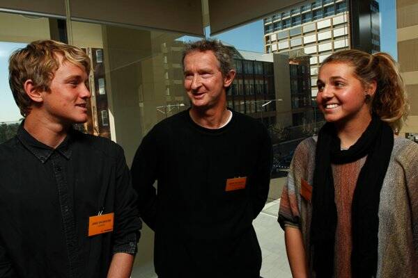 BIG HOPES: Mark Richards with young guns Philippa Anderson and Jake Sylvester yesterday. - Picture by Jonathan Carroll