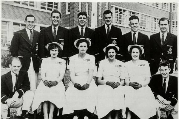 'WE ENJOYED OURSELVES':  Kevin Hallett (back row, far left) with the 1948 Olympics swimming and diving team.