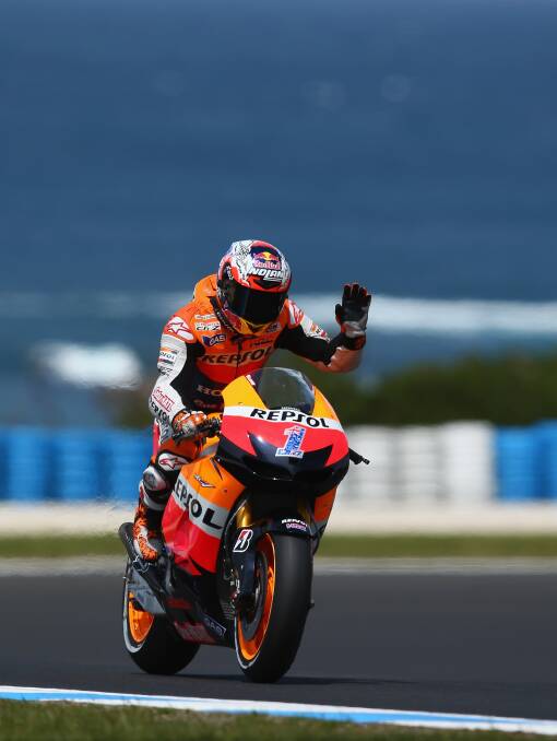 PHILLIP ISLAND, AUSTRALIA - OCTOBER 26: Casey Stoner of Australia and rider of the #1 Repsol Honda Team Honda waves to fans after practice for the Australian MotoGP, which is round 17 of the MotoGP World Championship at Phillip Island Grand Prix Circuit on October 26, 2012 in Phillip Island, Australia.  (Photo by Robert Cianflone/Getty Images)