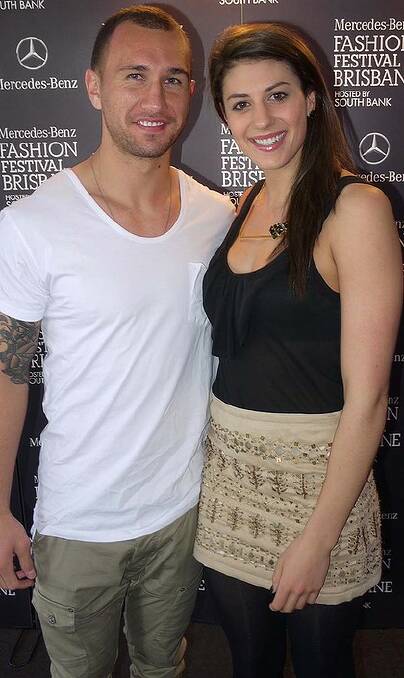 Quaid Cooper and Stephanie Rice attend the swim and resort wear group show at the Brisbane Fashion Festival.