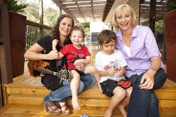 RELAXED: Kasey Chambers with her two sons, Talon and Arlo, and Better Homes and Gardens host Johanna Griggs.