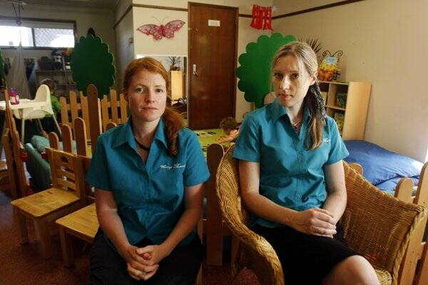 CONCERNED: Early childhood educators Jenny Bishop, left, and Hannah Merrell at Adamstown. Picture by Max Mason-Hubers
