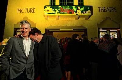 David Williamson and Rhys Muldoon on the red carpet at Dungog last night. - Picture by Simone De Peak