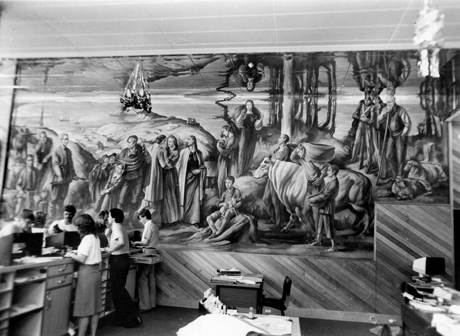  MASTERPIECE: Artist Vergil Lo Schiavo’s giant, stylised mural depicted the early pioneering days in Newcastle.