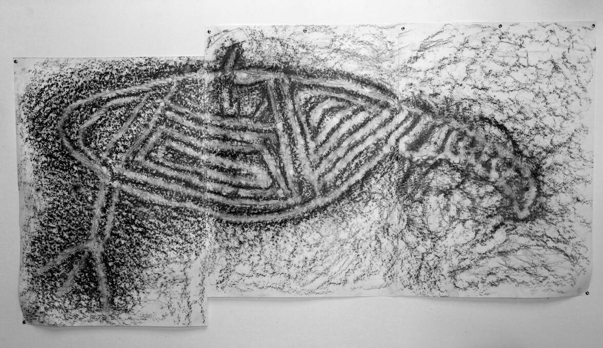 HERITAGE SITE:  A rubbing of from a Wonnarua rock engraving of a brush turkey, about 10,000 years old.   Picture: Jonathan  Carroll 