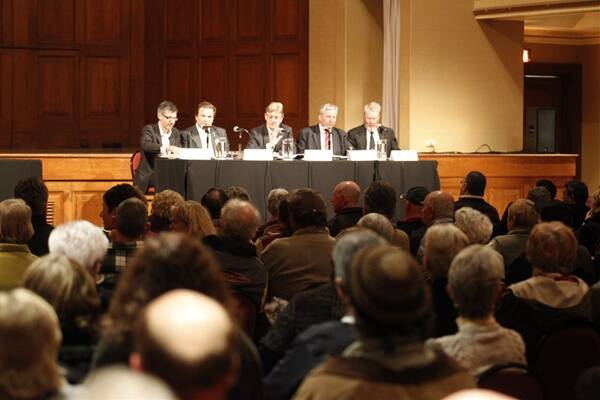 DIFFICULT: The Joint Regional Planning Panel at Newcastle City Hall last night.