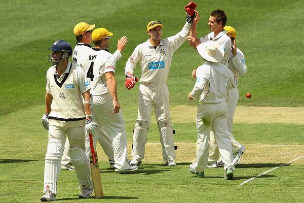 WICKET WARRIOR: Michael Hogan celebrates another dismissal for Western Australia. - Picture by Getty Images