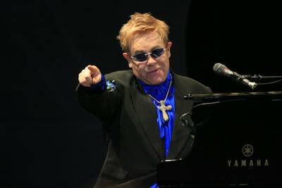 Elton John during his previous visit to the Hunter vineyards.