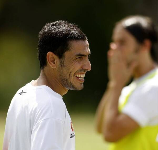 BETTER DAYS:  Ali Abbas has a laugh at Jets training.
