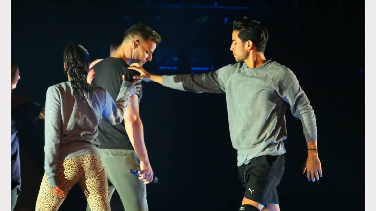 Ricky Martin rehearsing at the Newcastle Entertainment Centre on Monday. Picture: Peter Stoop