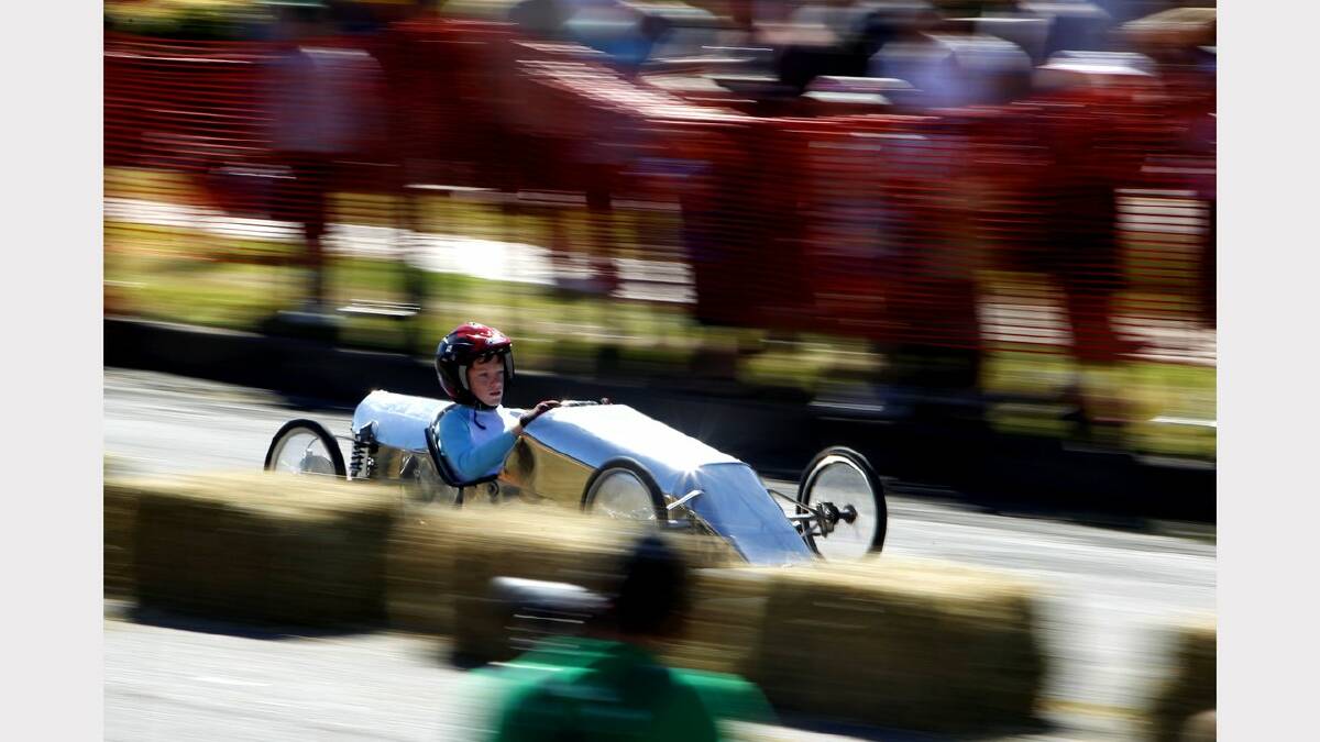 BUILT FOR SPEED: Cameron Hoddle, 14, at the Billy Cart Derby at Grestford on Saturday. Picture Jonathan Carroll