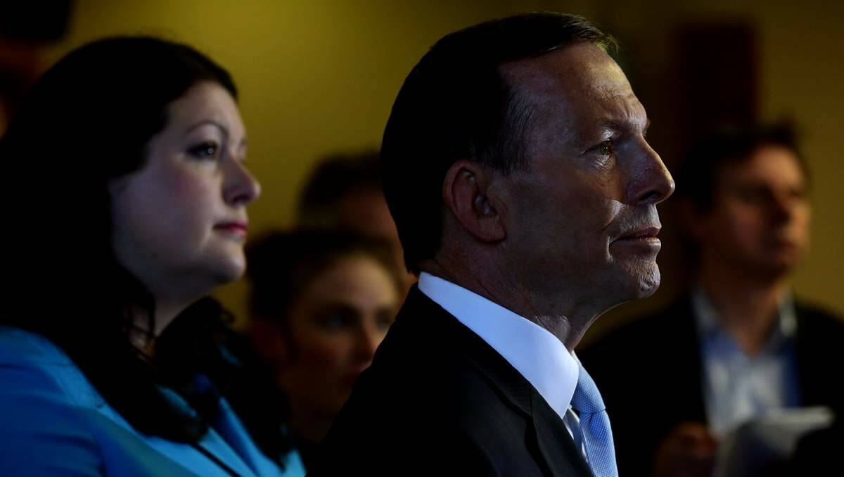Jaimie Abbott and Tony Abbott at the media conference in city hall on Tuesday. Picture Simone De Peak