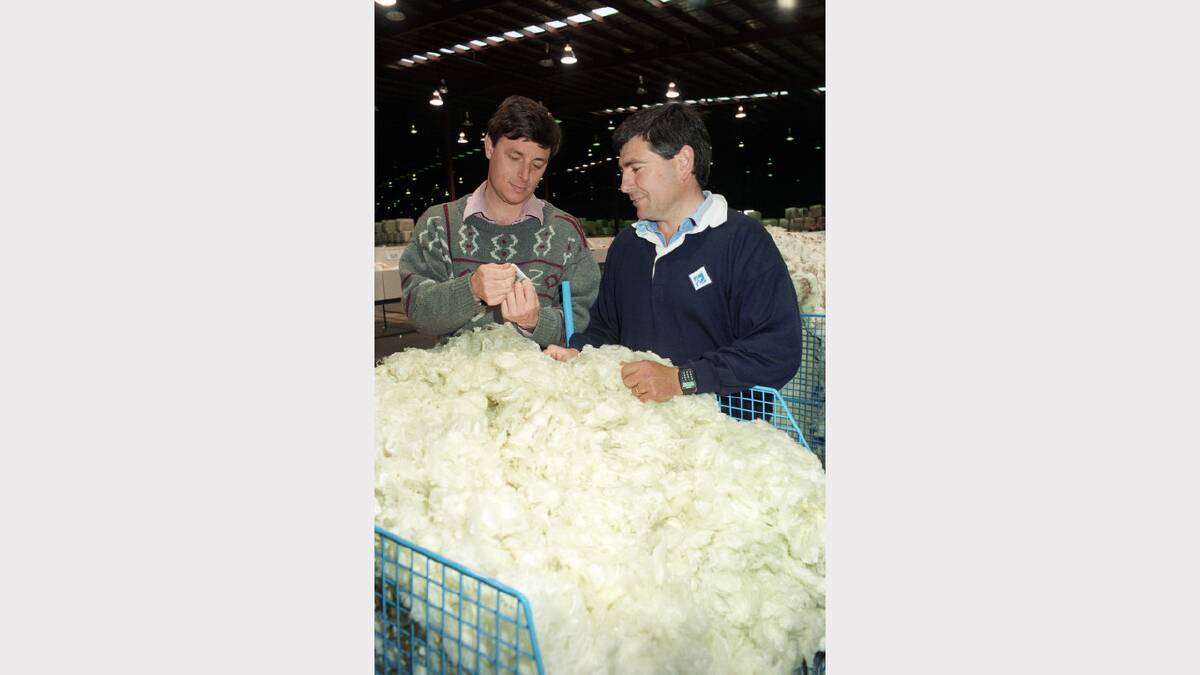 Australian Wool Network is setting up a wool brokering operation at Cardiff - managing director John Colley (left) with northern regional manager Harold Manttan. pic Liam Driver 27.8.99