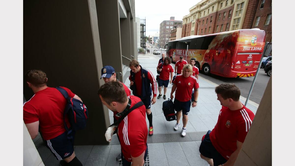 British Lions arrive at Newcastle's Novotel ahead of their Tuesday game against Combined Country Team at Hunter Stadium. Picture: Peter Stoop 