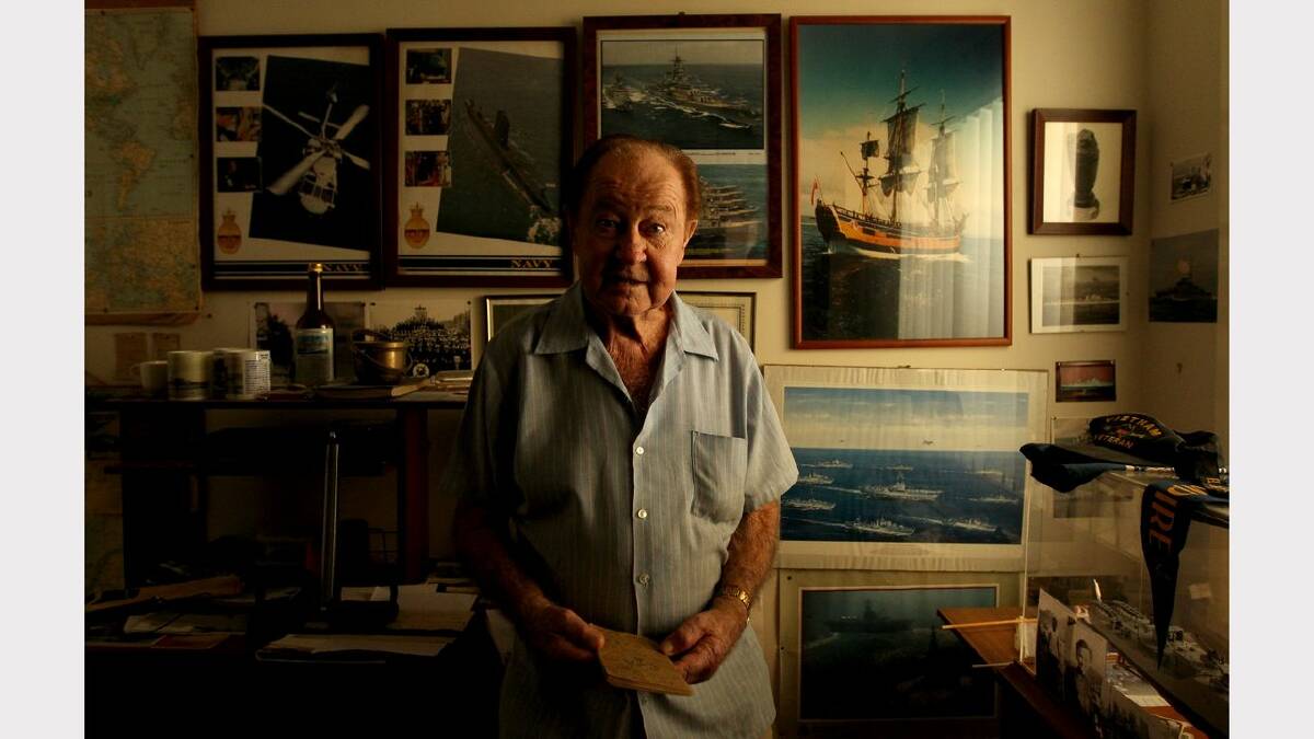  Retired Australian Navy engineer John Quinn at home in his memorabilia room. He was exposed to the Montebello nuclear test in 1952. Picture Ryan Osland 