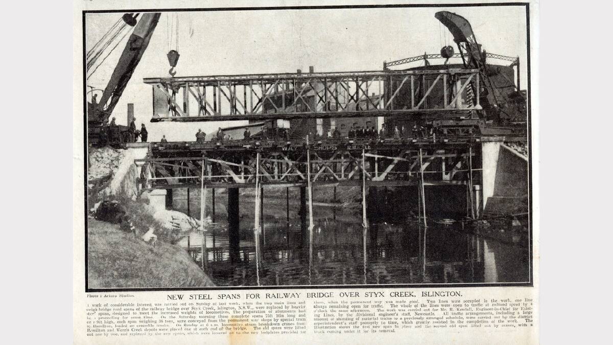 ARCHIVAL REVIVAL 1900s: Photographs from the Newcastle Herald's files. Styx Creek, Islington, in 1917 when engineers had to increase the size of the railway bridge's steel spans. 