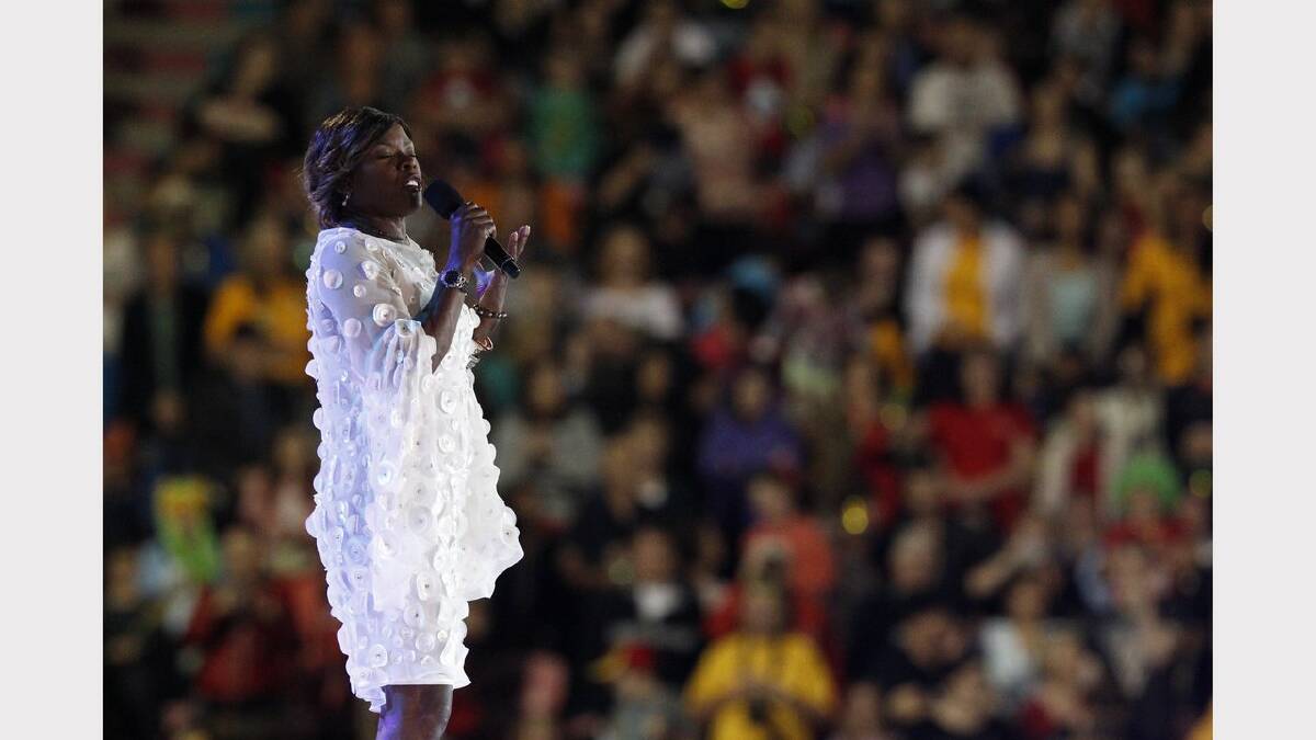 The opening ceremony of the Special Olympics on Sunday night. Marcia Hines sings. Picture Jonathan Carroll