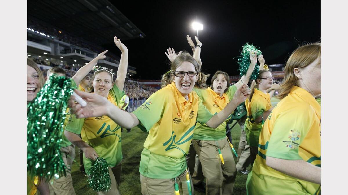 The opening ceremony of the Special Olympics on Sunday night. Athletes from Australia arrive at the stadium. Picture Jonathan Carroll