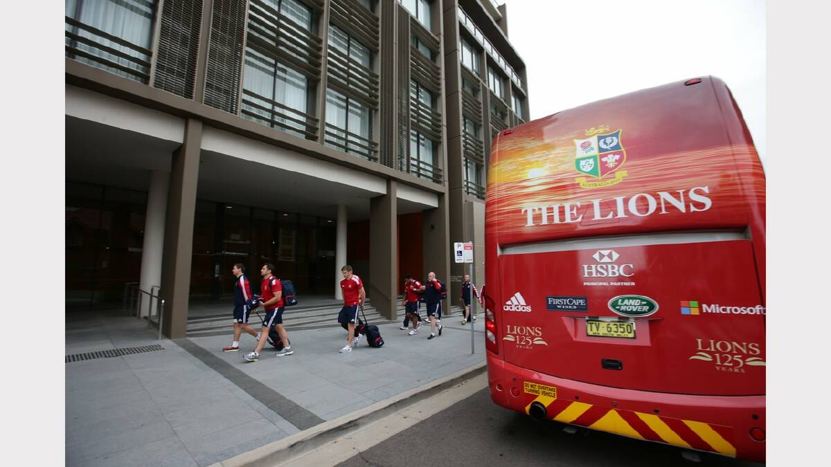 British Lions arrive at Newcastle's Novotel ahead of their Tuesday game against Combined Country Team at Hunter Stadium. Picture: Peter Stoop 