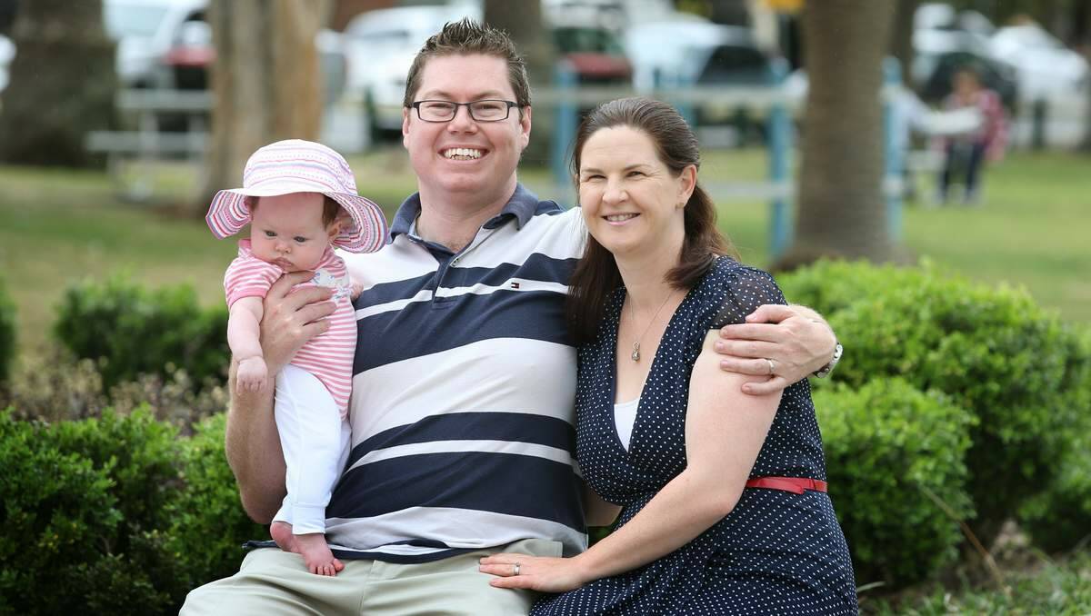 New MP for Charlton Pat Conroy with his wife Keara and daughter Rachel, aged three and a half months.