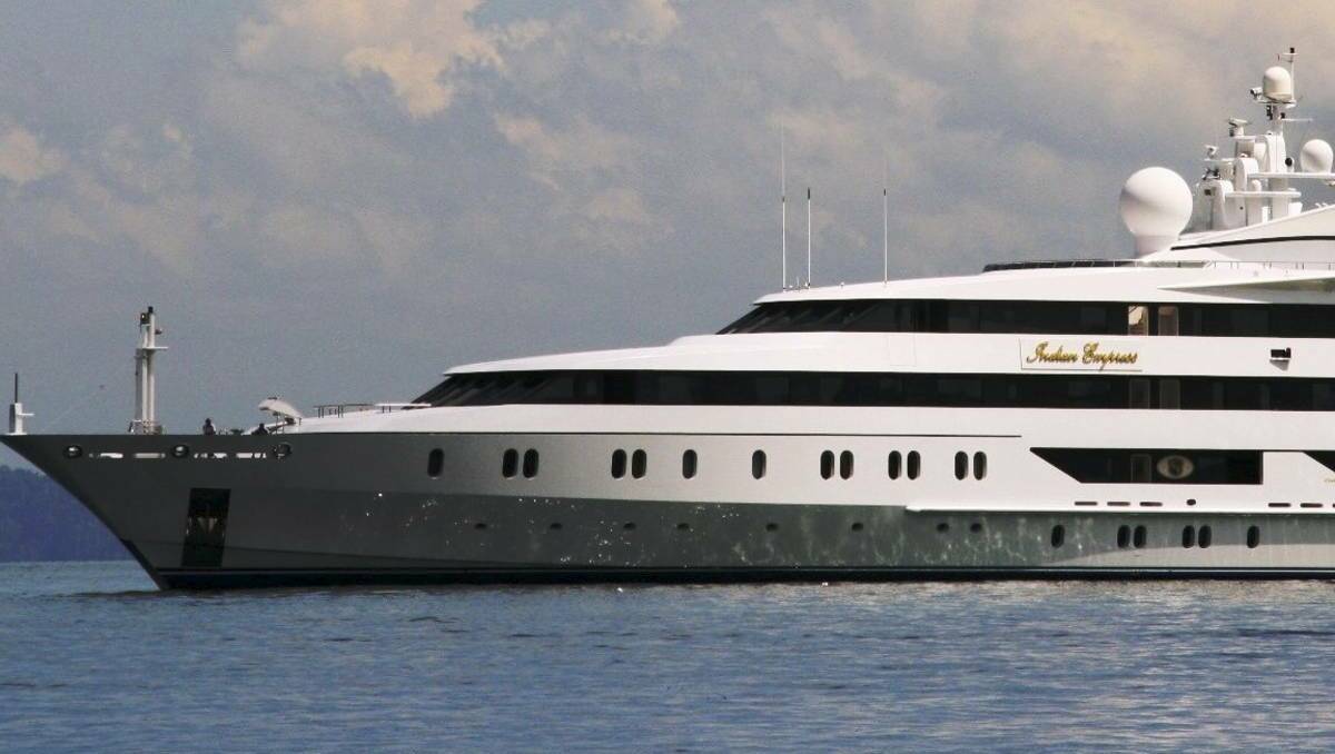 SAIL AWAY: The Indian Empess yacht is so enormous it can't all fit in one photograph. Yours for a tad over $90m.