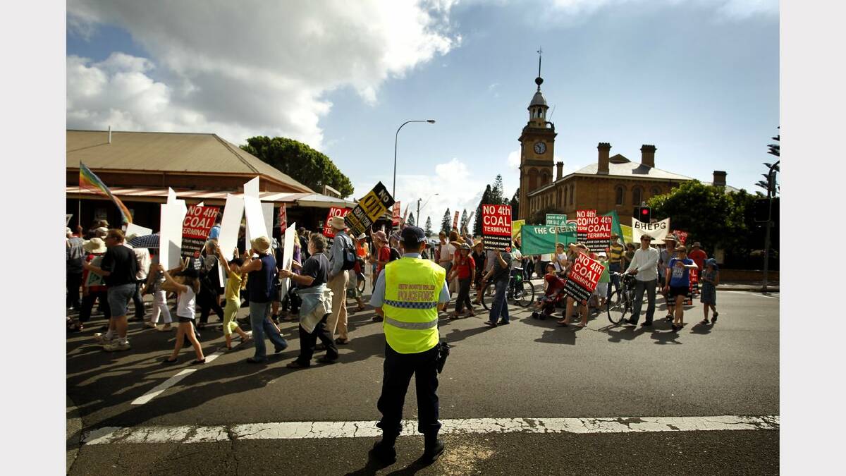 Action from the rally against the T4 coal-loader. Picture Marina Neil