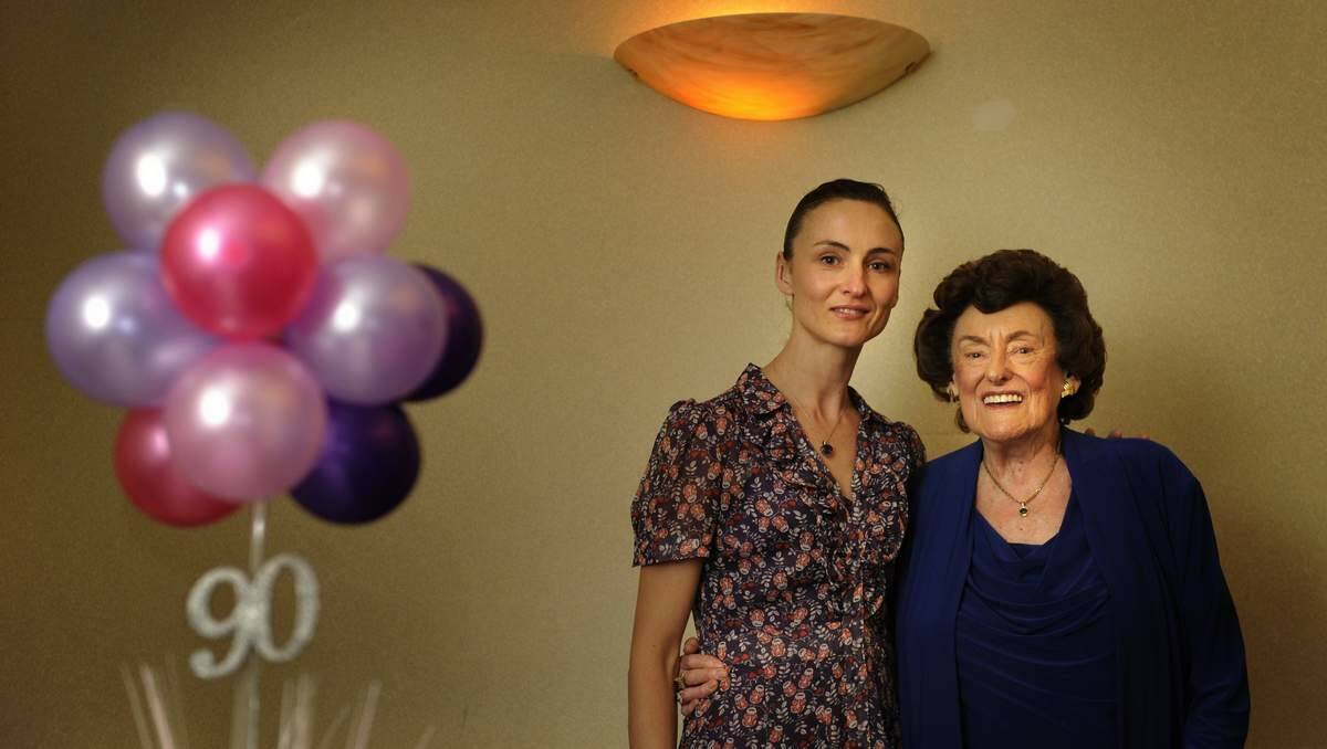 HERITAGE: Newcastle dance teacher Tessa Maunder celebrated her 90th birthday at the Crown Plaza Newcastle with former students and friends including  Australian Ballet star Olivia Bell, shown with Miss Maunder, above, and in performance, left.   Main picture: Marina Neil