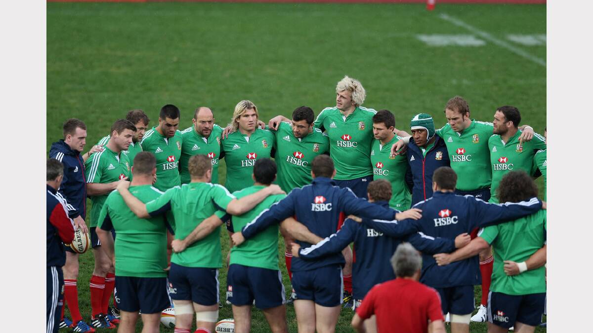  The Lions warm up at No.2 Sportsground on Monday. Picture GETTY IMAGES