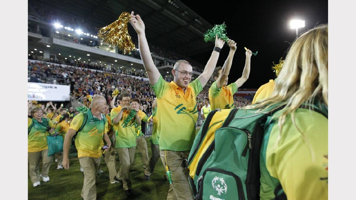 The opening ceremony of the Special Olympics on Sunday night. Athletes from Australia arrive at the stadium. Picture Jonathan Carroll