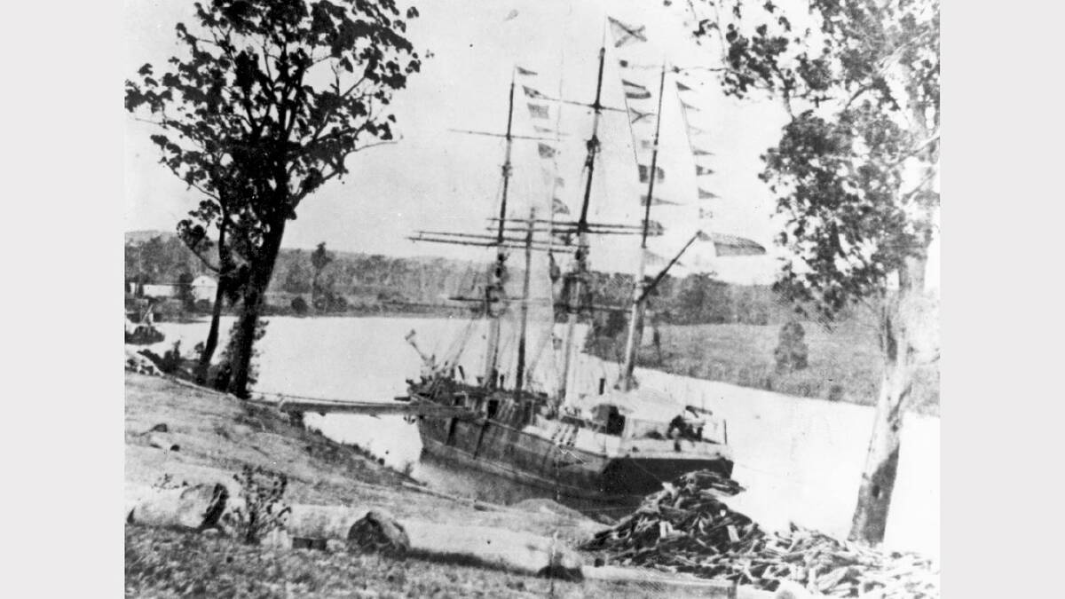 ARCHIVAL REVIVAL 1900s: Photographs from the Newcastle Herald's files.  A large ocen-going ship, possibly Harriet King, at Clarence Town loading timber.