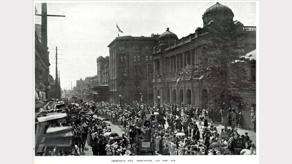 ARCHIVAL REVIVAL 1900s: Photographs from the Newcastle Herald's files.  Armistice Day in Hunter Street Newcastle at the Cenotaph, November 11, 1918.