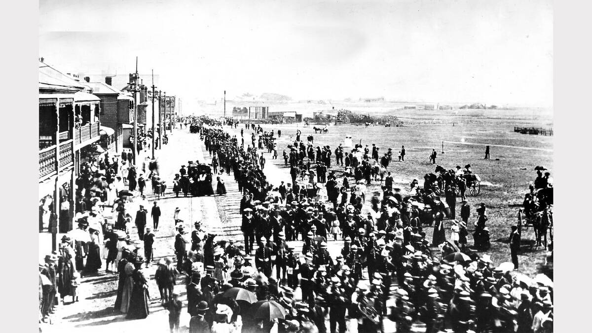 ARCHIVAL REVIVAL 1900s: Photographs from the Newcastle Herald's files.The funeral of Sergeant James Doyle October 10 1908 passing along Union Street Cooks Hill Newcastle.