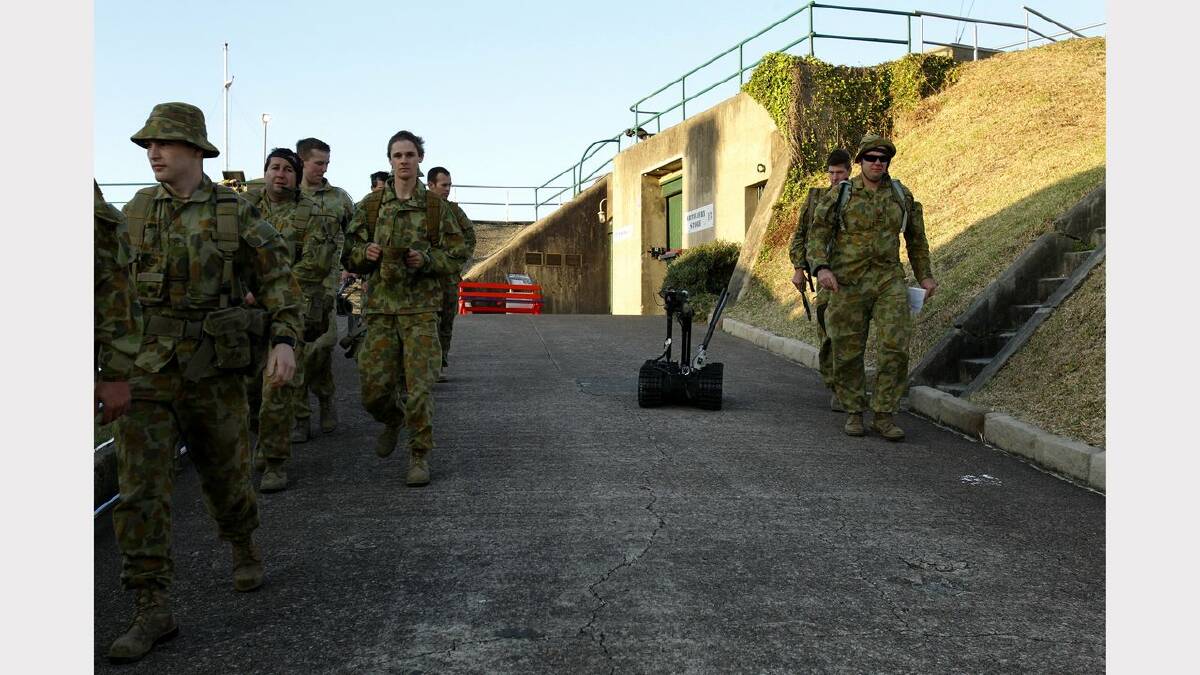 The Adamstown-based 8th Combat Engineer Regiment conducted a training exercise around the city on Saturday. Picture: Max Mason Hubers. 