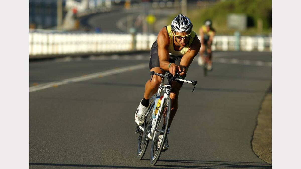 ENERGY: Action from the Sparke Helmore NBN Triathlon in Newcastle on Sunday.  winner of the Olympic Distance Triathlon race, Nathan Miller, on Shortland Esplanade during the cycling leg of the race. Newcastle. Picture Max Mason Hubers.