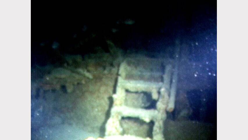 The stairs to the bridge of the BHP freighter Iron Knight that was sunk off the NSW south coast by a Japanese submarine in 1943. It has been found by a team of deepwater scuba divers. Picture supplied by Samir Alhafith.