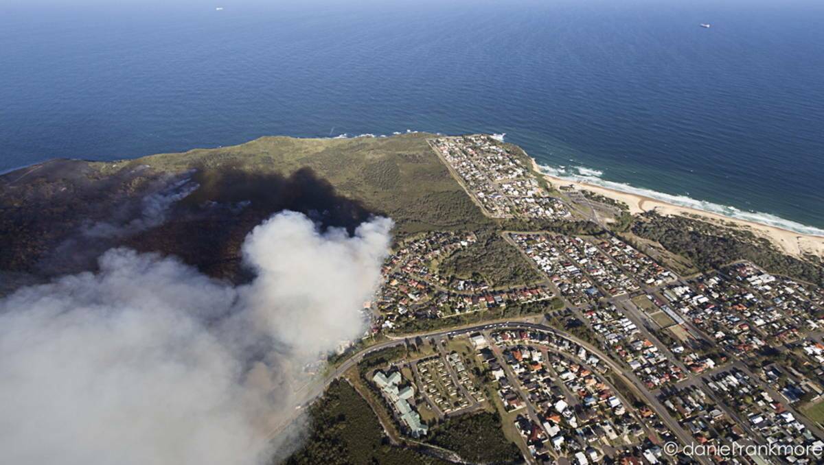 ON HIGH: An aerial image of the Dudley bushfire. Picture: Daniel Rankmore 