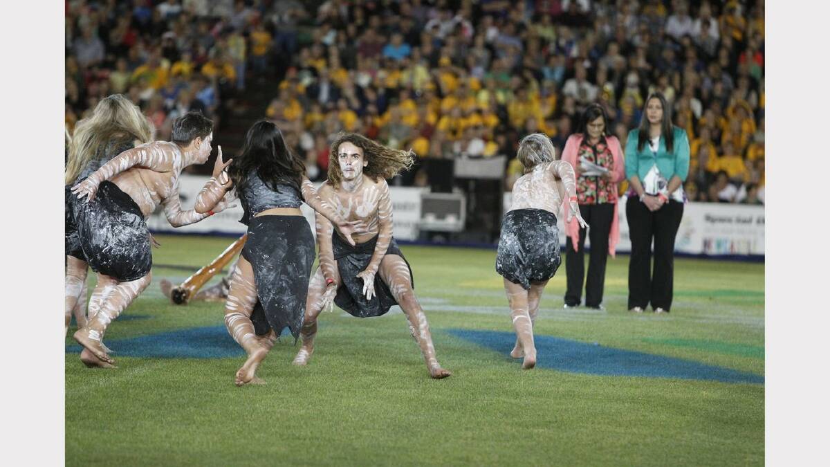 The opening ceremony of the Special Olympics on Sunday night. Aboriginal dancers welcome to country. Picture Jonathan Carroll