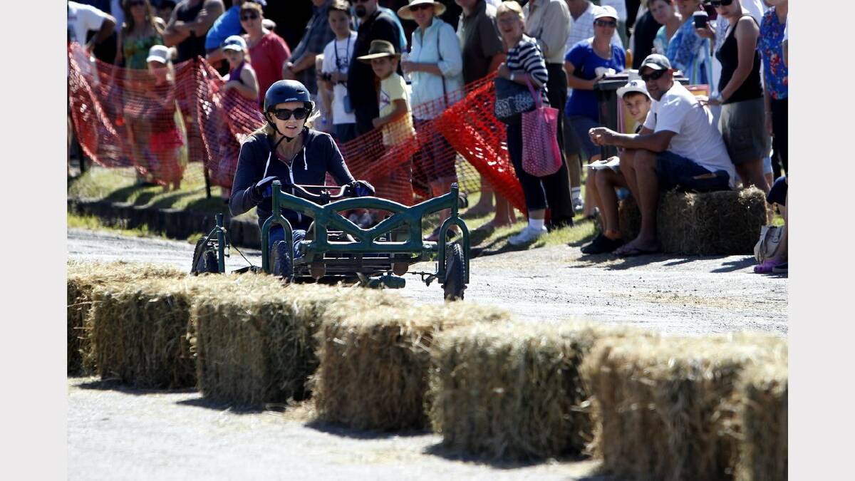 FULL FLIGHT: Rachel Layzell, from Clarence Town, at the Billy Cart Derby at Gresford on Saturday. Picture Jonathan Carroll.