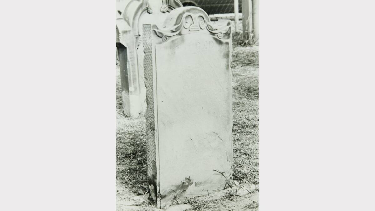 An undated photo of a gravestone in the cemetery at Christ Church Cathedral, Newcastle.