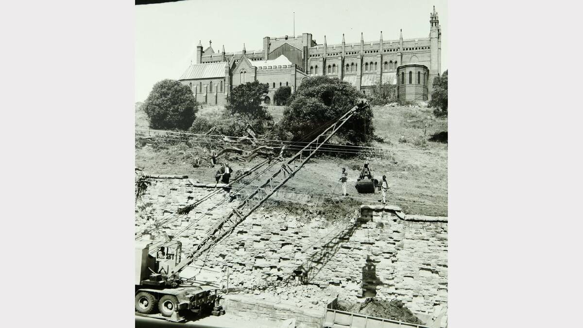 An un-dated photo of work being carried out in Cathedral Park below the cemetery at Christ Church Cathedral, Newcastle. 