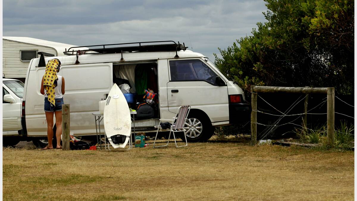 PITCHED: The bush regeneration area and the car park off Horseshoe beach have been overrun with campers. Pictures: Simone De Peak